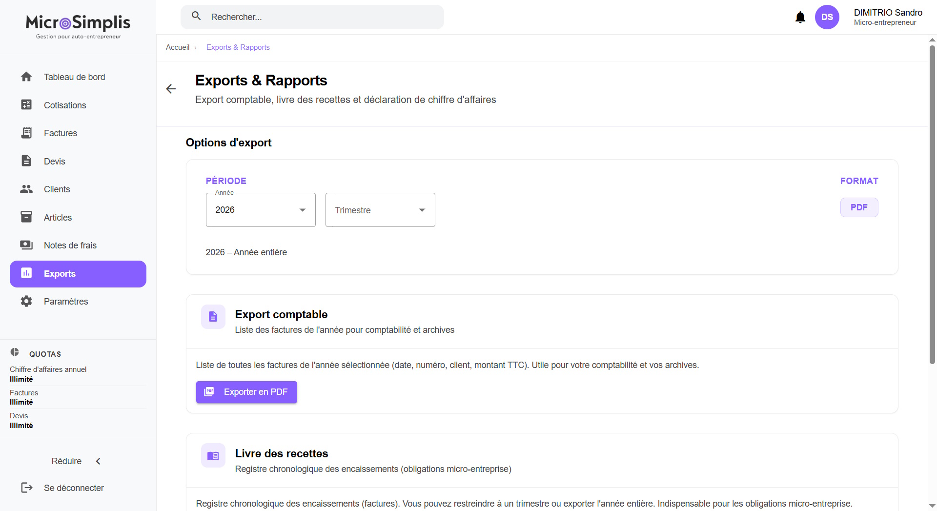 Module d’export des données comptables et du chiffre d’affaires dans MicroSimplis